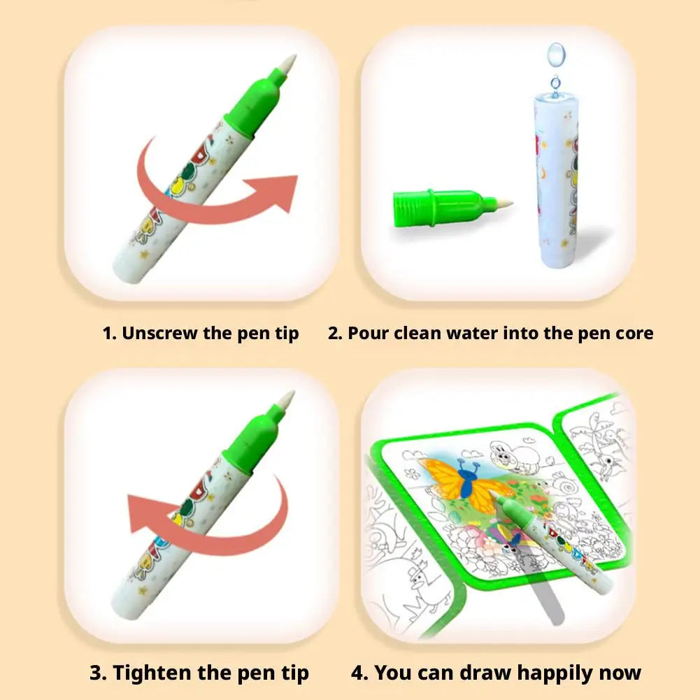 Magic Water Drawing Book for Kids - Reusable Doodle Mat, Mess-Free Travel Toy, Foldable Painting Activity Book