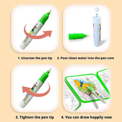 Magic Water Drawing Book for Kids - Reusable Doodle Mat, Mess-Free Travel Toy, Foldable Painting Activity Book