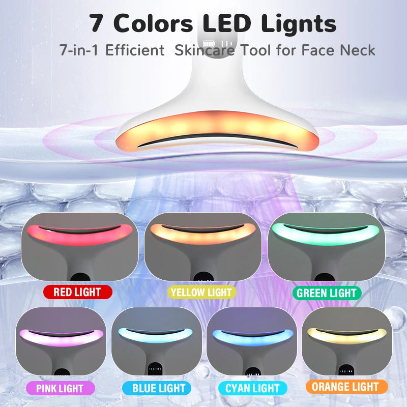 7-Color LED Neck & Face Massager | Vibrating Galvanic Skin Care Tool