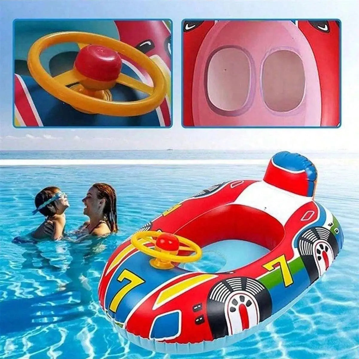 Baby Pool Float with Handles — Cute Car Design Inflatable Swim Ring for Toddlers & Kids