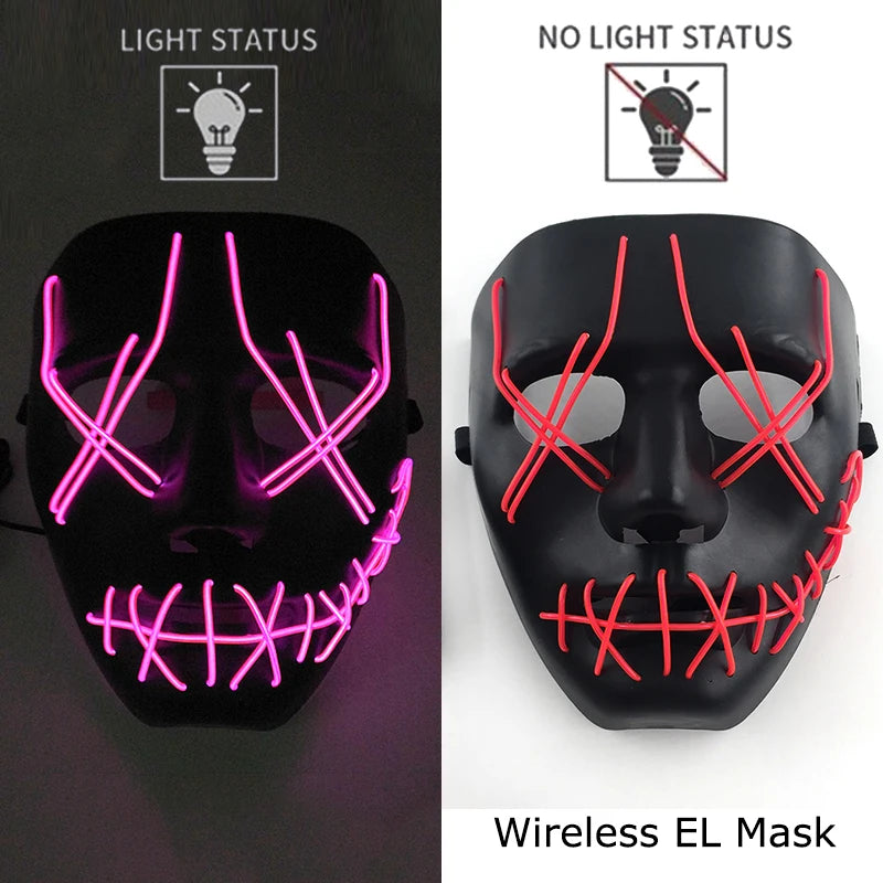 Light-Up EL Wire Party Mask for Halloween &amp; Cosplay