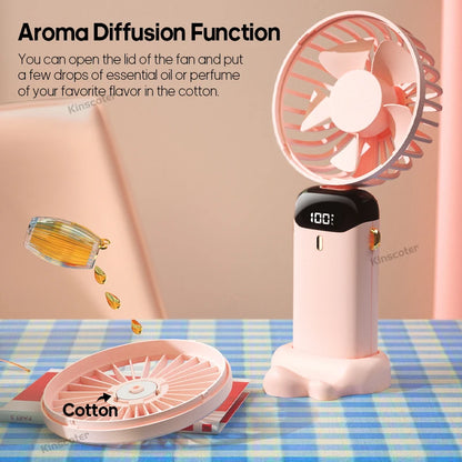 3-in-1 Portable Neck Fan – Handheld, Wearable & Desktop | 5-Speed USB Rechargeable Fan with LED Display & Phone Stand