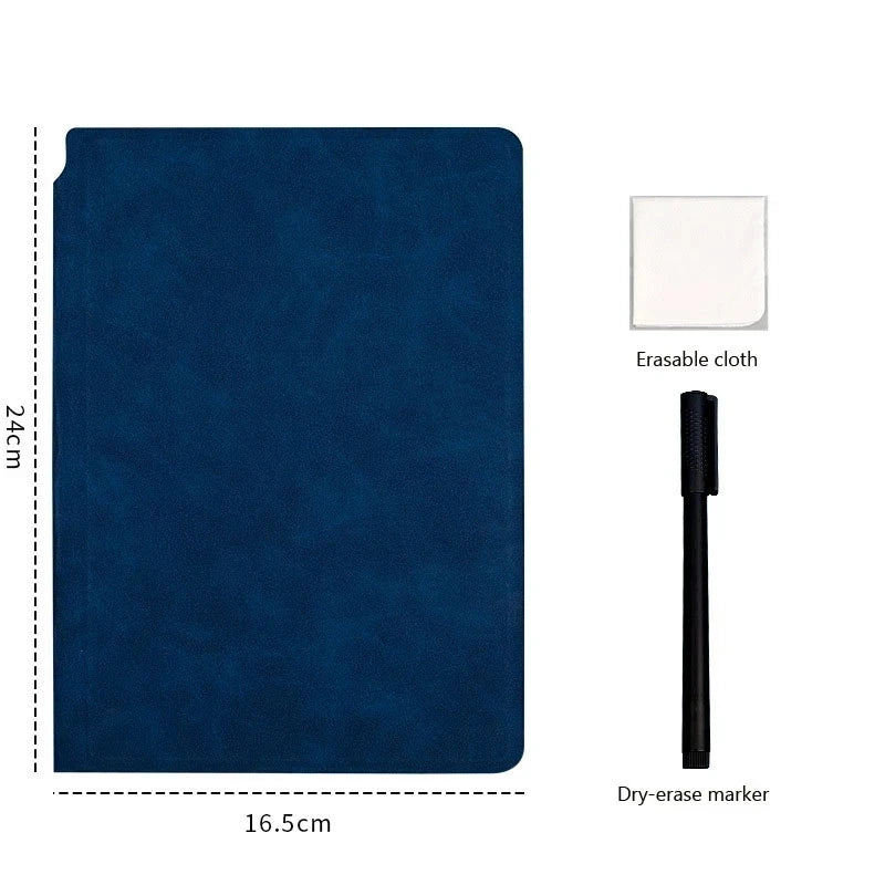 A5 Reusable Whiteboard Notebook | Leather Cover Weekly Planner | Includes Pen & Erasing Cloth