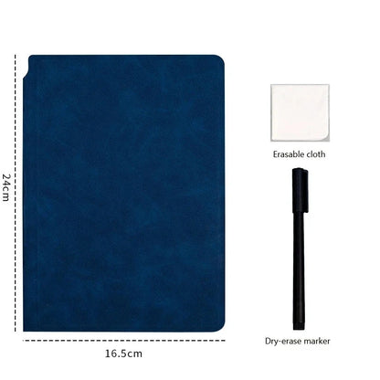 A5 Reusable Whiteboard Notebook | Leather Cover Weekly Planner | Includes Pen & Erasing Cloth