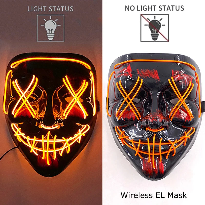 Light-Up EL Wire Party Mask for Halloween &amp; Cosplay