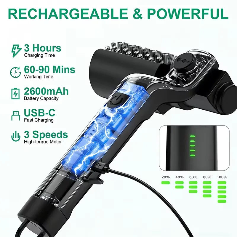 Electric Grill Brush Rechargeable – 3-Speed Automatic BBQ Cleaning Brush, 180° Adjustable Stainless Steel Rotary Head for Outdoor & Camping Grills
