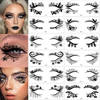 Halloween Eye Makeup Stickers – Pumpkin, Spider, Bat & Witch Eyeshadow Sticker Kit (12 pcs)