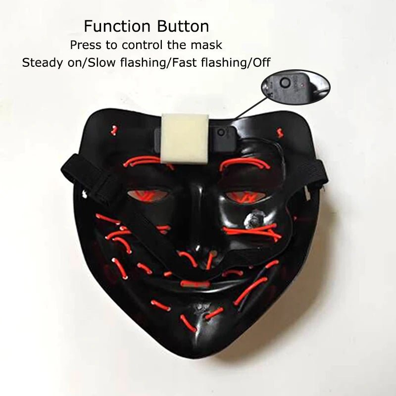Light-Up EL Wire Party Mask for Halloween &amp; Cosplay