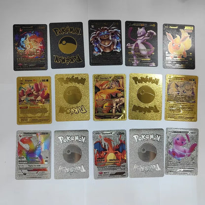 55PCS Gold Foil Flash Cards | Pokémon-Style Novelty Collectible Card Set | English & Spanish | VMAX GX Inspired