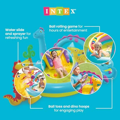 Large Dinosaur Inflatable Pool for Kids – Big Backyard Splash Pad Play Center for Toddlers & Children