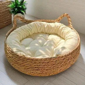 Cat Bed with Soft Cushion | Round Donut Pet Basket for Cats & Small Dogs | Cozy Handwoven Sleeping Nest | Available in 3 Sizes: 34cm, 40cm, 45cm