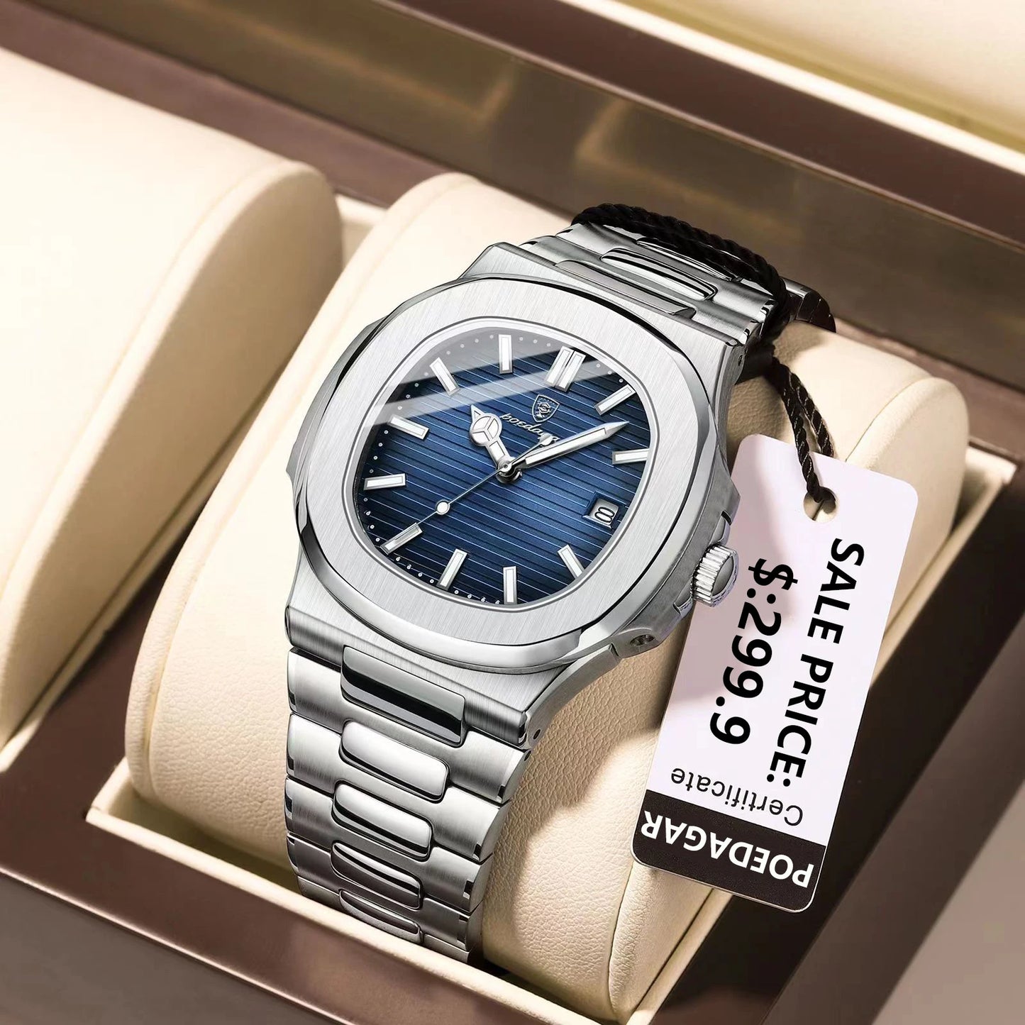 POEDAGAR Luxury Men's Watch – Waterproof Square Dial, Luminous Stainless Steel Quartz Watch, Perfect Father's Day Gift for Him