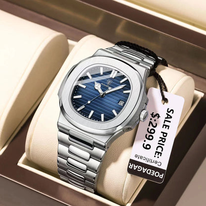 POEDAGAR Luxury Men's Watch – Waterproof Square Dial, Luminous Stainless Steel Quartz Watch, Perfect Father's Day Gift for Him