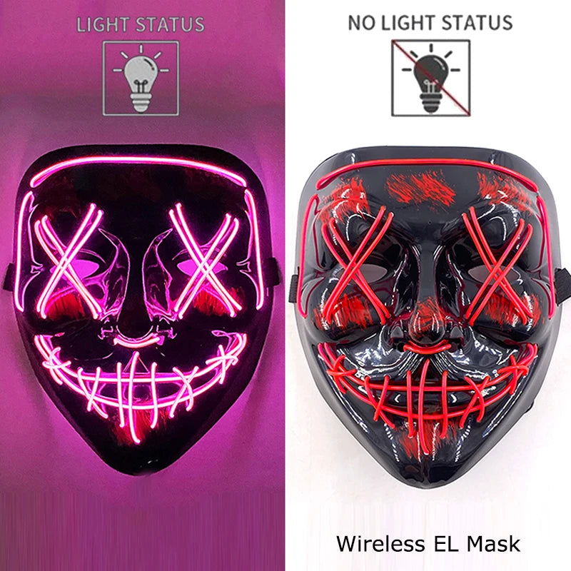 Light-Up EL Wire Party Mask for Halloween &amp; Cosplay