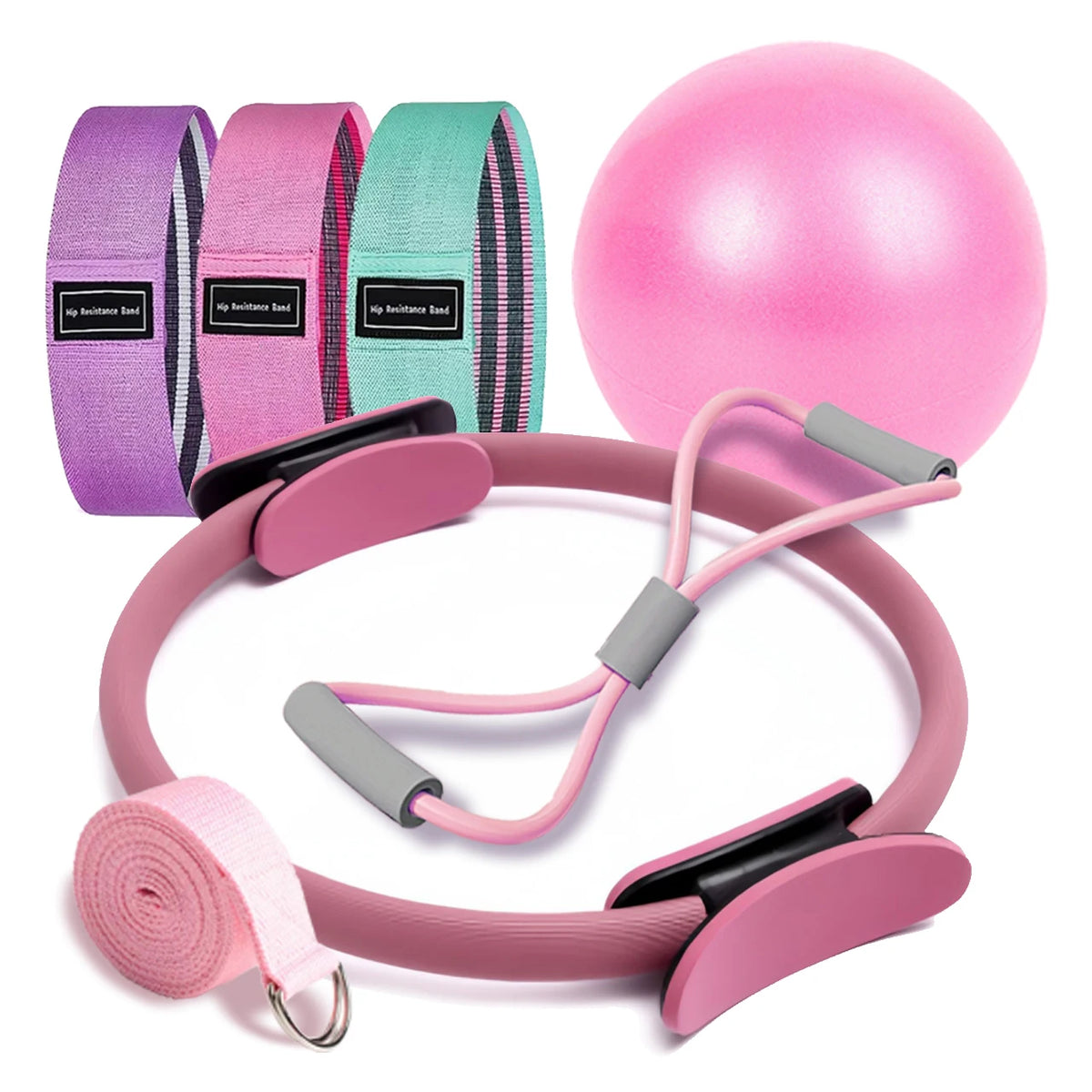 Pilates Ball and Ring Set - 7-Piece Home Workout Kit with Resistance Bands