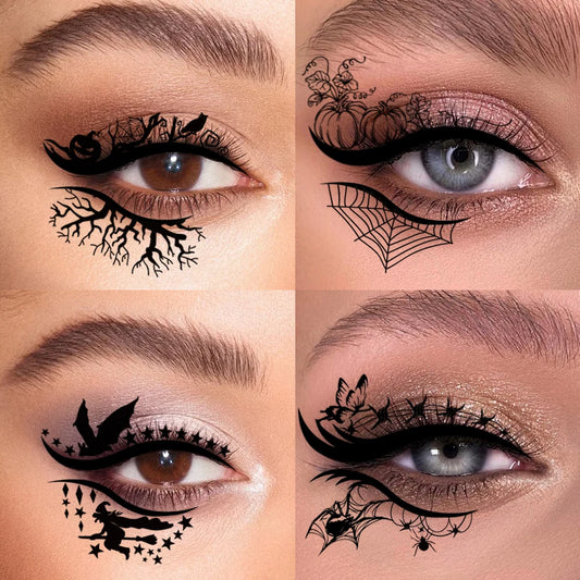 Halloween Eye Makeup Stickers – Pumpkin, Spider, Bat & Witch Eyeshadow Sticker Kit (12 pcs)