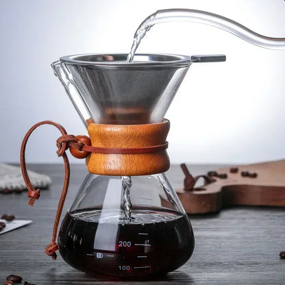 Pour Over Coffee Maker | Hand Glass Kettle with Stainless Steel Filter