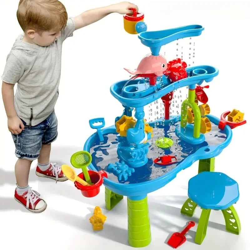 Kids Waterfall Beach Sand & Water Play Table | Indoor Outdoor Summer Toy