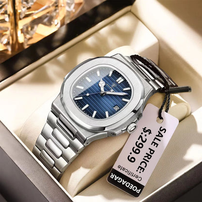 POEDAGAR Luxury Men's Watch – Waterproof Square Dial, Luminous Stainless Steel Quartz Watch, Perfect Father's Day Gift for Him