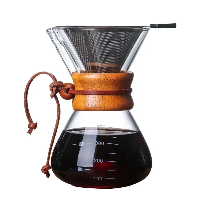 Pour Over Coffee Maker | Hand Glass Kettle with Stainless Steel Filter