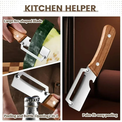 Multi Functional Vegetable Peeler for Kitchen, Premium Peeler with Wooden Handle and Bottle Opener, Stainless Steel Single Blade