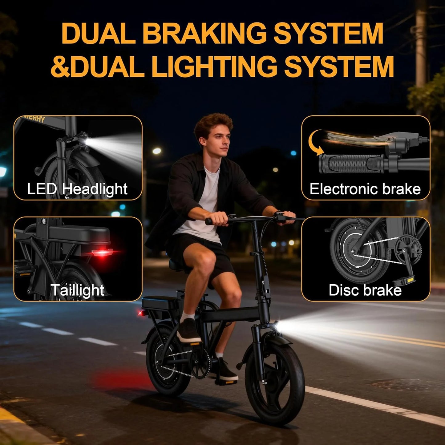 Foldable Electric Bike 500W Motor | 48V Battery | 22MPH | 30-45 Mile Range | Dual Seat Mini E-Bike for Adults