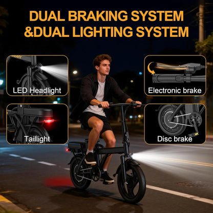Foldable Electric Bike 500W Motor | 48V Battery | 22MPH | 30-45 Mile Range | Dual Seat Mini E-Bike for Adults
