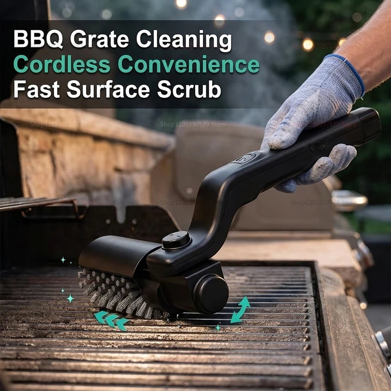Electric Grill Brush Rechargeable – 3-Speed Automatic BBQ Cleaning Brush, 180° Adjustable Stainless Steel Rotary Head for Outdoor & Camping Grills