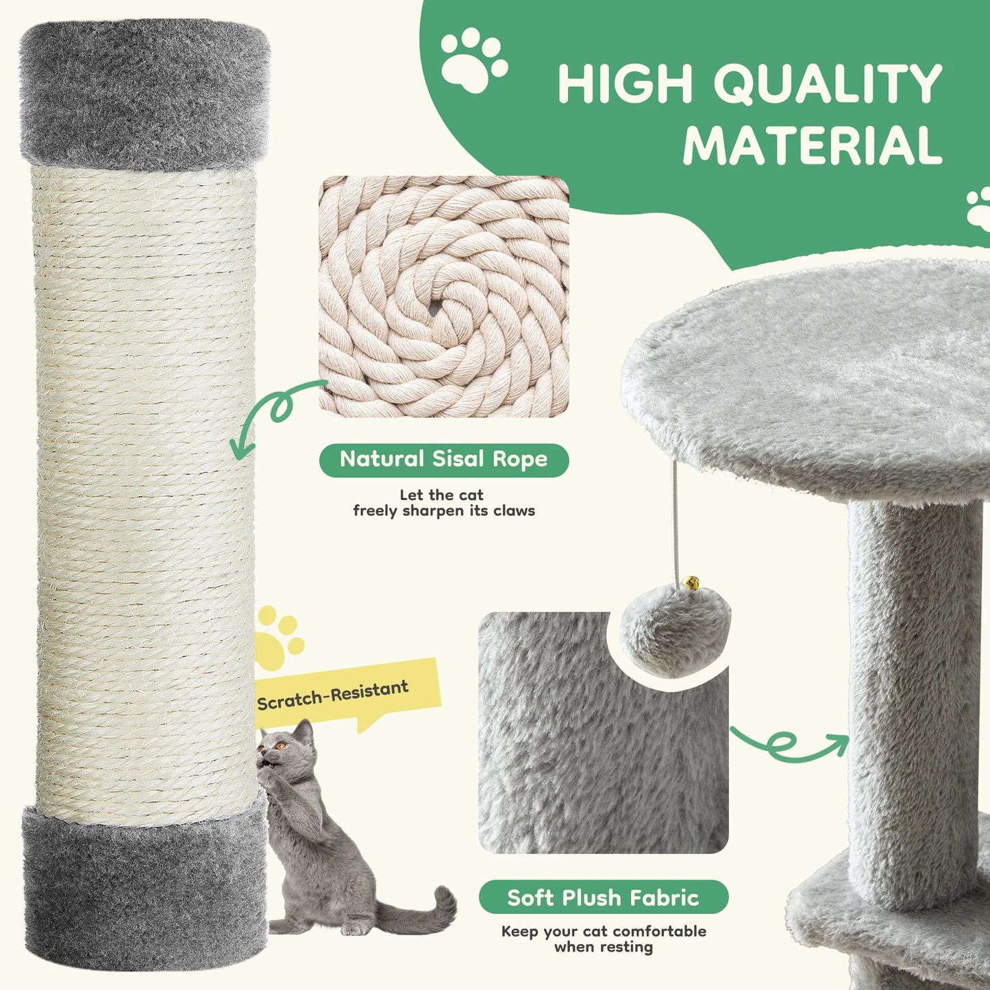 44" Cat Tree Tower for Indoor Cats | Multi-Cat Climbing Tower with Condo, Hammock, Sisal Scratching Posts & Perches | Tall Cat Tree for Large Cats & Kittens | Supports 2-3 Cats