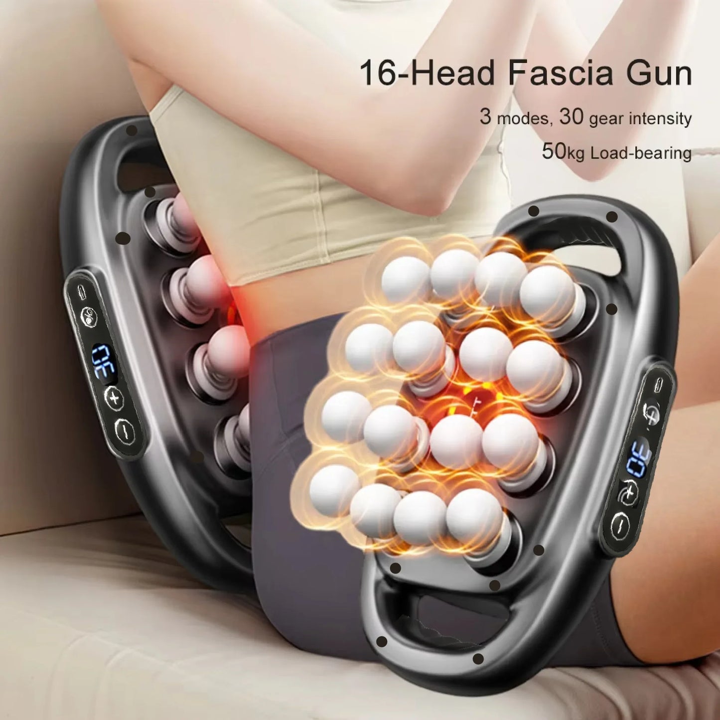 HTMCK Deep Tissue Massager Gun Set — 16 Heads, Full Body Electric Muscle Relief for Back, Shoulders, Legs & Feet