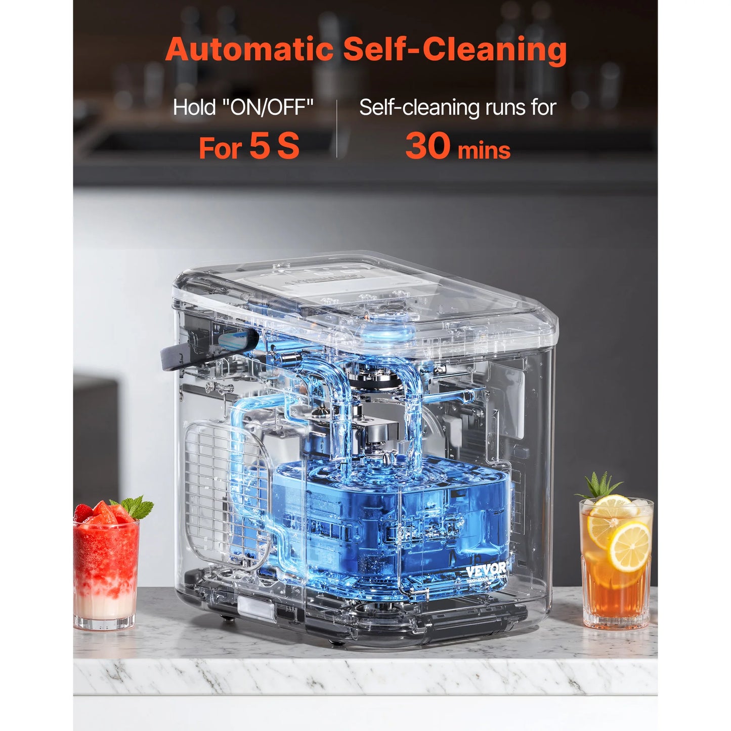 Countertop Ice Maker – 26 lbs/Day, 9 Cubes in 6 Min, Self-Cleaning, Portable