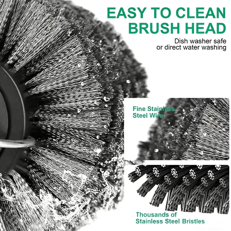 Electric Grill Brush Rechargeable – 3-Speed Automatic BBQ Cleaning Brush, 180° Adjustable Stainless Steel Rotary Head for Outdoor & Camping Grills