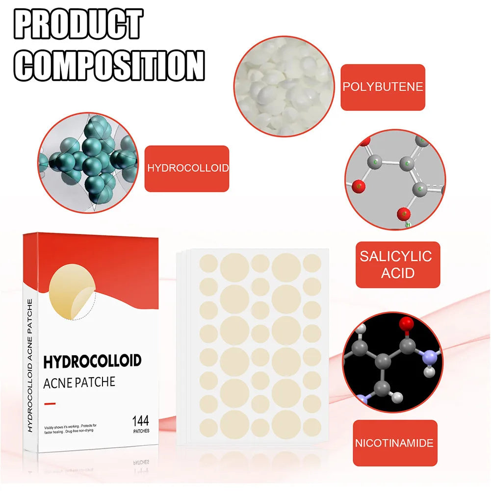 144pcs Hydrocolloid Acne Pimple Patches – 2 Sizes, Invisible Spot Stickers for Face Skin Care | Men & Women