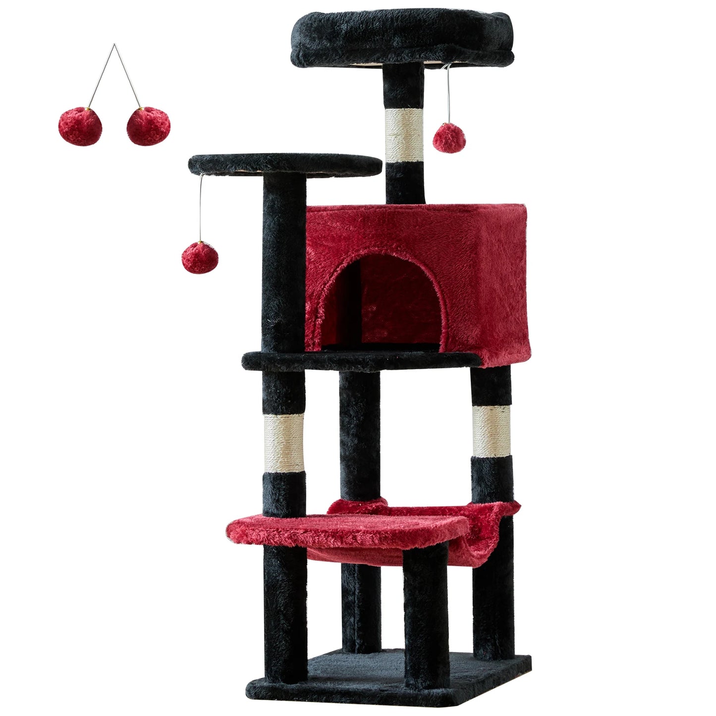 44" Cat Tree Tower for Indoor Cats | Multi-Cat Climbing Tower with Condo, Hammock, Sisal Scratching Posts & Perches | Tall Cat Tree for Large Cats & Kittens | Supports 2-3 Cats