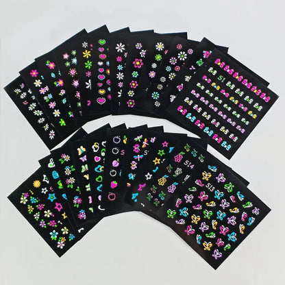 3D Glow in the Dark Neon Nail Stickers | UV Reactive Self-Adhesive Nail Art Decals – Butterflies, Hearts & Flowers