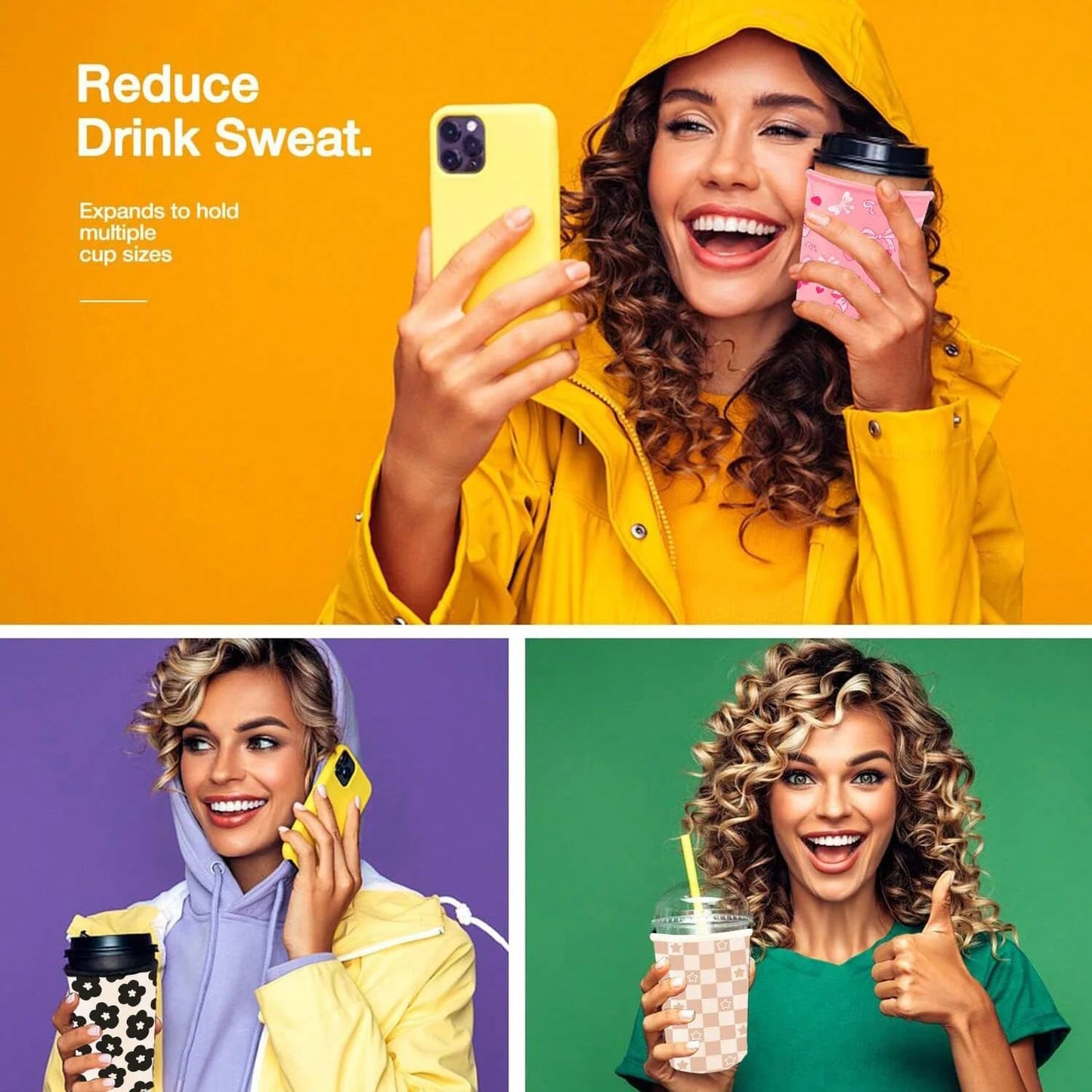 Reusable Iced Coffee Cup Sleeves (3-Pack) | Fits 16–32oz Cups | Stanley, Starbucks & More