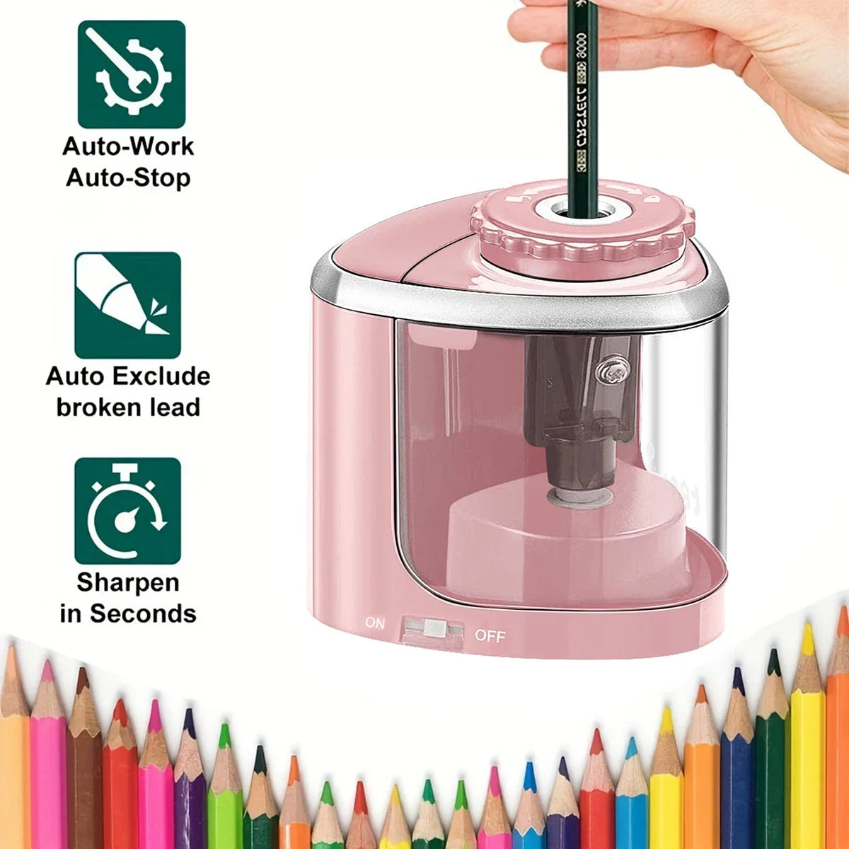 Electric Desktop Automatic Pencil Sharpener — Fast, Safe & Quiet for Students, School & Office