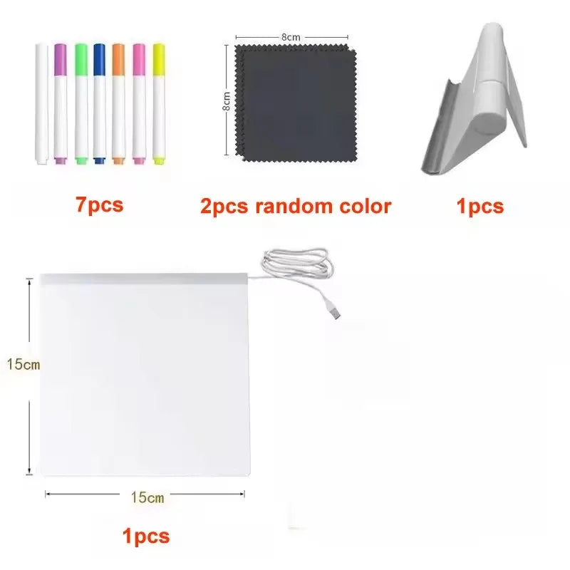 Drawing Board Light Up Acrylic Message Board Rewritable DIY Children's Glowing Drawing Board Message Lamp With 7 Colorful Pens