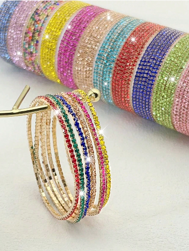 6Pcs 2MM Ultra-Thin Rhinestone Crystal Elastic Tennis Bracelet for Women, Fashion Party Accessory