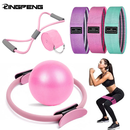 Pilates Ball and Ring Set - 7-Piece Home Workout Kit with Resistance Bands