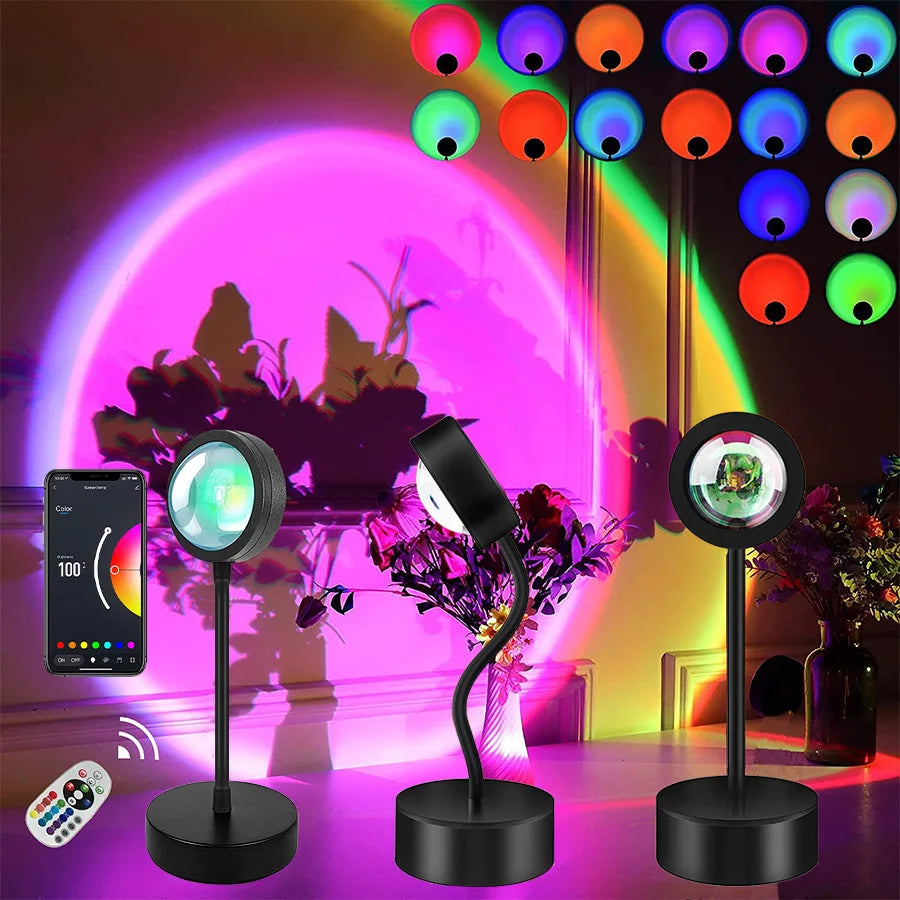 Smart Sunset Projector Lamp – RGB LED Night Light with App & Remote Control