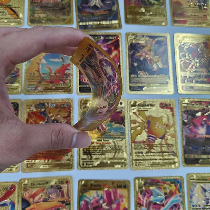 55PCS Gold Foil Flash Cards | Pokémon-Style Novelty Collectible Card Set | English & Spanish | VMAX GX Inspired