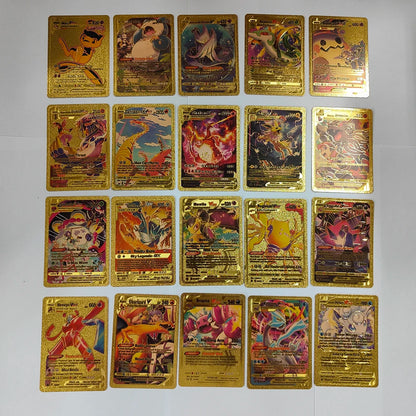55PCS Gold Foil Flash Cards | Pokémon-Style Novelty Collectible Card Set | English & Spanish | VMAX GX Inspired