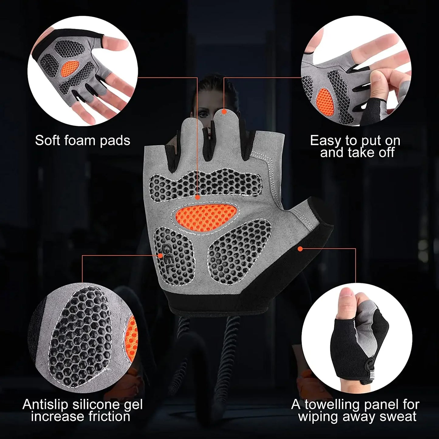 Workout Gloves for Men & Women – Non-Slip Weightlifting Gym Gloves, Breathable Fingerless Fitness Gloves for Training, Cycling & Bodybuilding