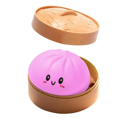 Glitter Dumpling Stress Ball Toy with Smile Face Unique Steamer Base Squeezable Dough Ball Birthday Gift for Girl Boy Adult