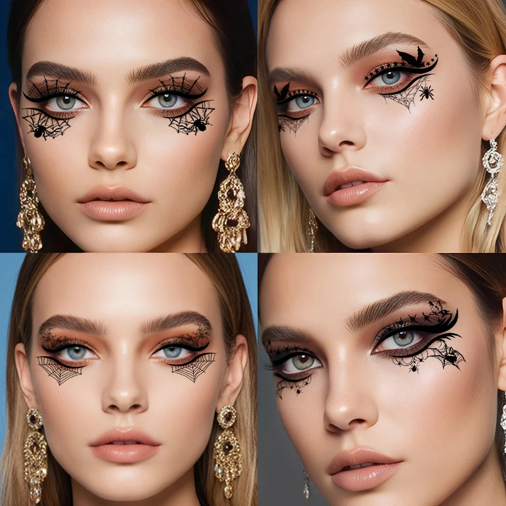Halloween Eye Makeup Stickers – Pumpkin, Spider, Bat & Witch Eyeshadow Sticker Kit (12 pcs)