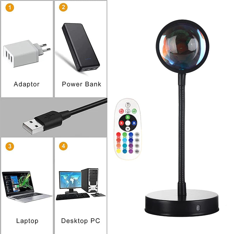 Smart Sunset Projector Lamp – RGB LED Night Light with App & Remote Control