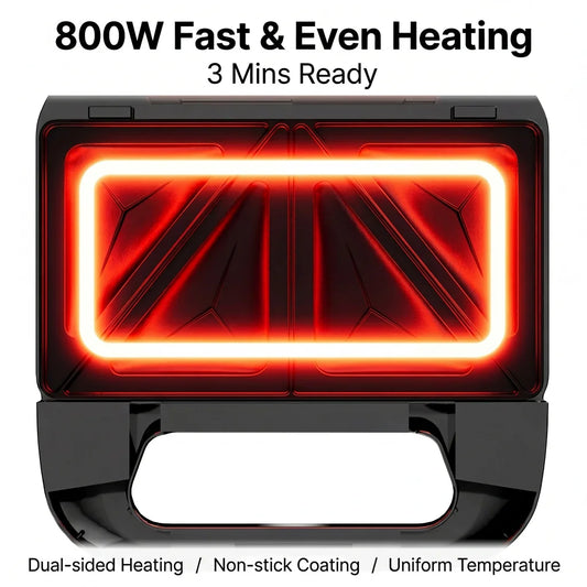 3-in-1 Sandwich Maker, Panini Press & Waffle Iron - Indoor & Outdoor Electric Grill with Removable Non-Stick Plates, 800W