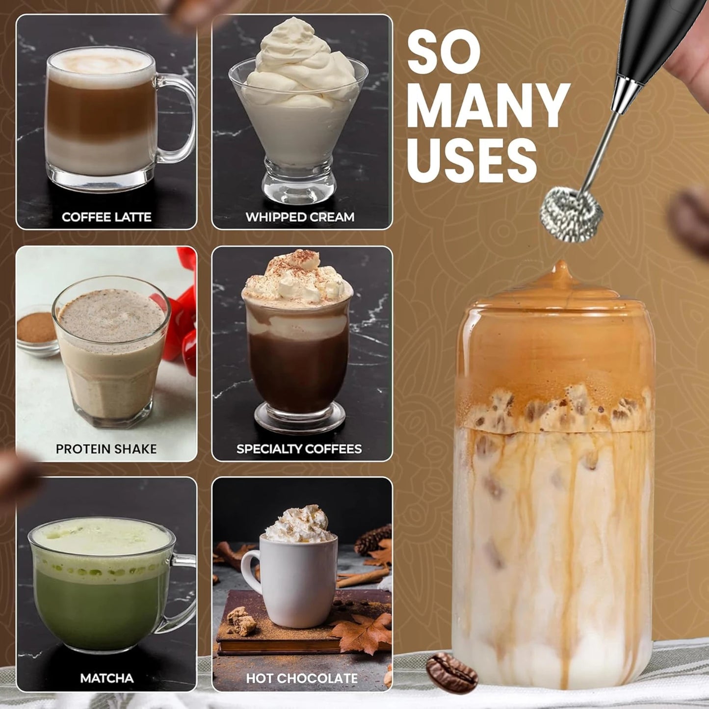 Milk Frother Handheld Foam Maker For Latte Mini Whisk Coffee Cappuccino Frappe Matcha Hot Chocolate Drink Mixer