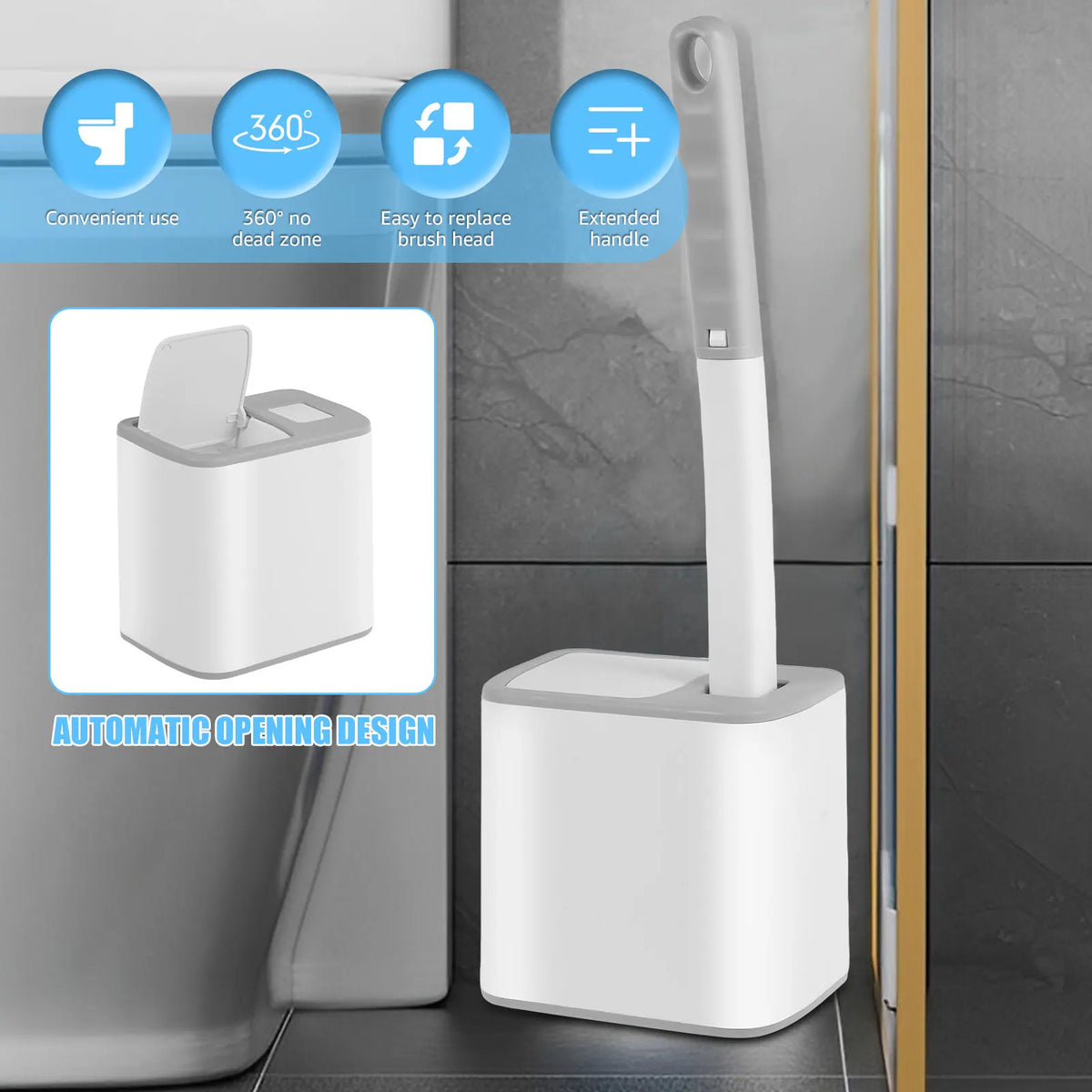 Disposable Toilet Brush & Holder Set | 360° Deep Clean with Scented Refill Heads